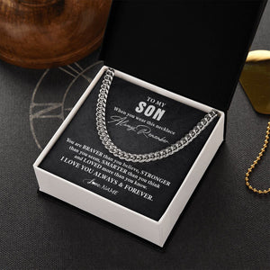 Personalized To My Son Necklace Cuban From Mom Dad Mother Father You Are Braver Stronger Son Birthday Graduation Christmas Customized Gift Box Message Card