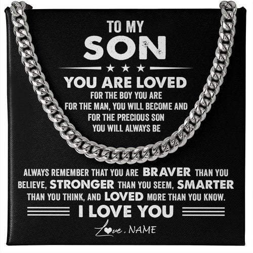 Personalized To My Son Necklace From Mom Dad Mother Father Cuban Chain You Are Loved Gifts Son Birthday Graduation Christmas Customized Gift Box Message Card