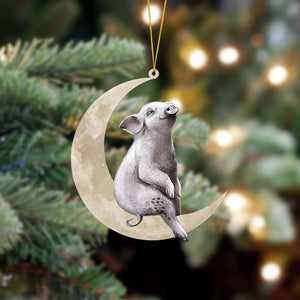 Godmerch- Ornament- Pig Sits On The Moon Hanging Ornament Dog Ornament, Car Ornament, Christmas Ornament