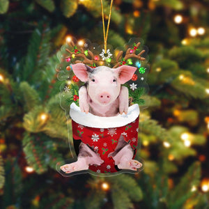 Pig In Pocket Acrylic Ornament, Farm Christmas Ornament