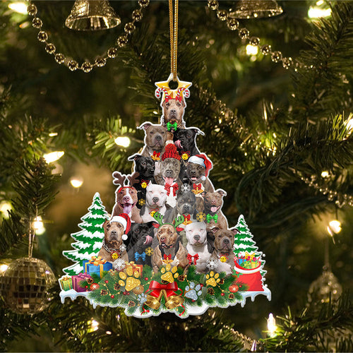 Ornament- Pit Bull Full The Christmas Tree-Two Sided Ornament, Happy Christmas Ornament, Car Ornament