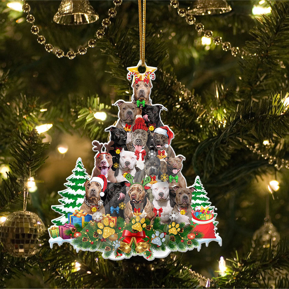 Ornament- Pit Bull Full The Christmas Tree-Two Sided Ornament, Happy Christmas Ornament, Car Ornament