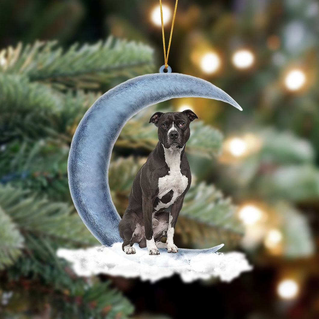 Godmerch- Ornament- Pit Bull Sits On The Moon Hanging Ornament Dog Ornament, Car Ornament, Christmas Ornament