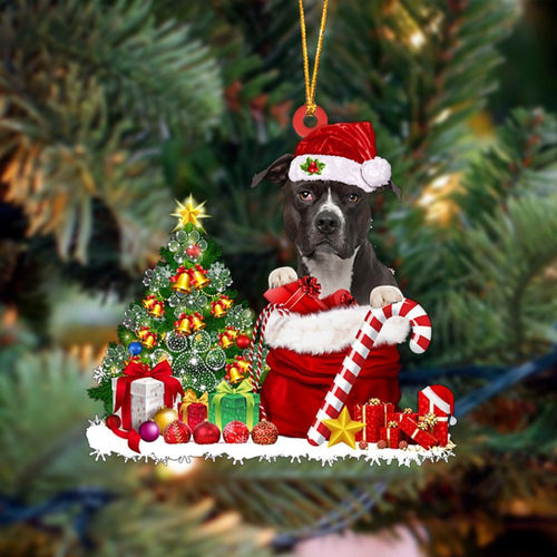 Godmerch- Ornament- Pit Bull Gift Bag Merry Christmas Ornament Dog Ornament, Car Ornament, Christmas Ornament