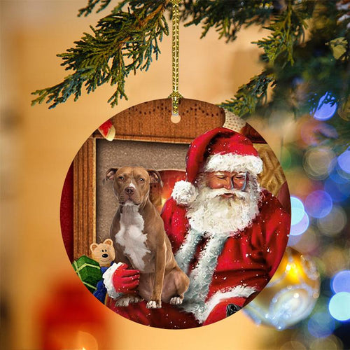 Godmerch- Ornament- Pit Bull With Santa Christmas Ornament, Happy Christmas Ornament, Car Ornament