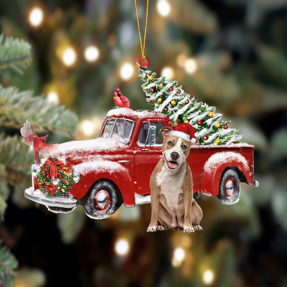 Godmerch- Ornament- Pitbull-Cardinal & Truck Two Sided Ornament, Happy Christmas Ornament, Car Ornament