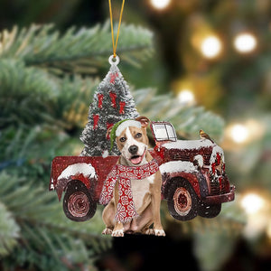 Godmerch- Ornament- Pitbull-Christmas Truck Two Sided Ornament, Happy Christmas Ornament, Car Ornament