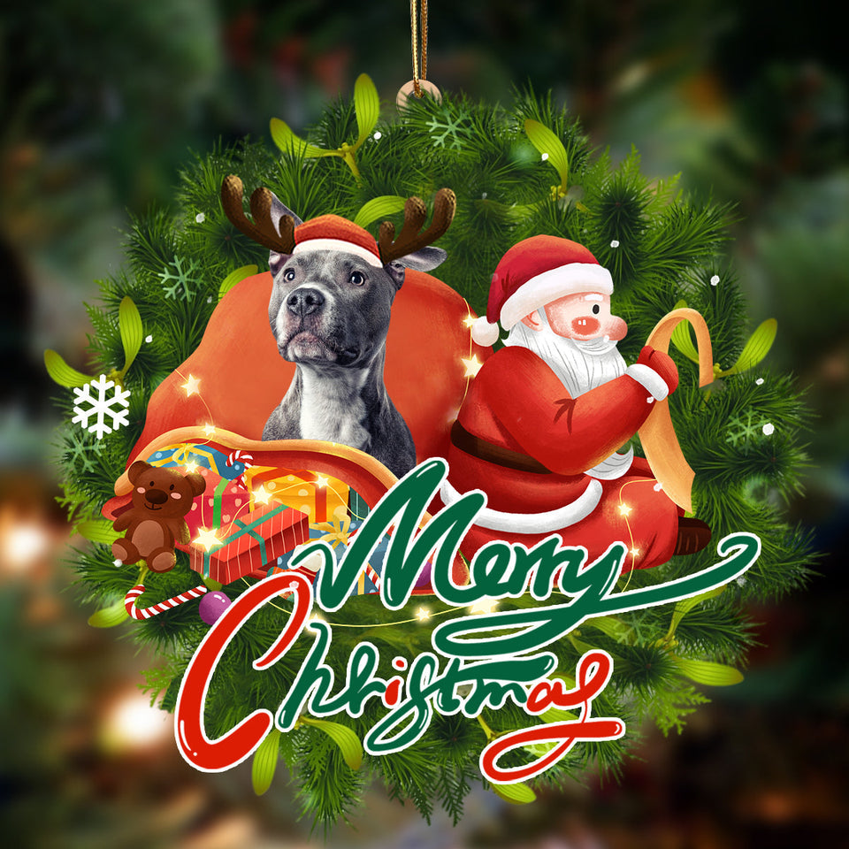 Godmerch- Ornament- Pitbull Dog-Santa & dog Hanging Ornament, Happy Christmas Ornament, Car Ornament