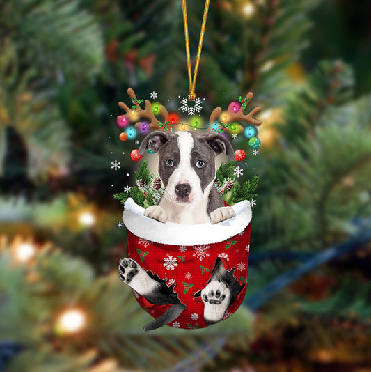 Pitbull-In Christmas Pocket Two Sides Ornament, Christmas Dog Hanging Ornament
