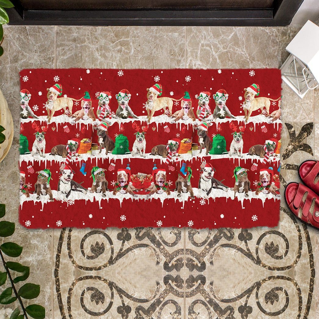 Pitbull Snow Merry Christmas Doormat