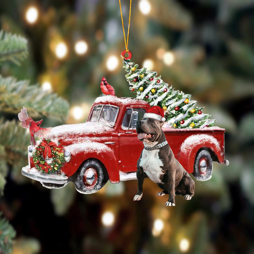 Godmerch- Ornament- Pitbull 2-Cardinal & Truck Two Sided Ornament, Happy Christmas Ornament, Car Ornament