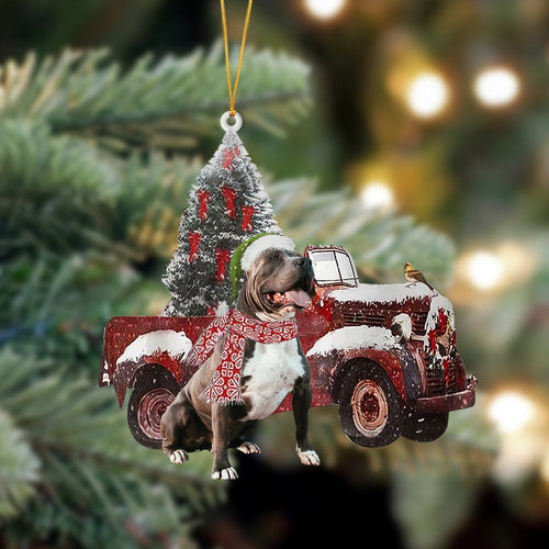 Godmerch- Ornament- Pitbull 2-Christmas Truck Two Sided Ornament, Happy Christmas Ornament, Car Ornament