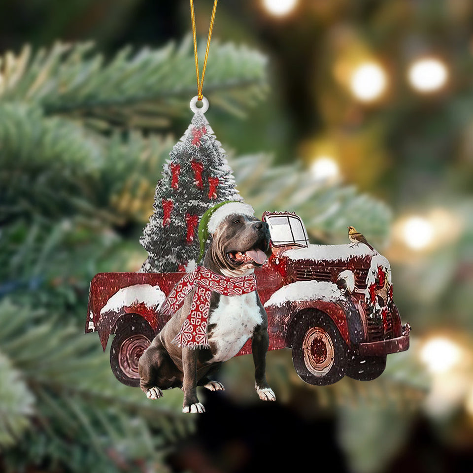 Godmerch- Ornament- Pitbull 2-Christmas Truck Two Sided Ornament, Happy Christmas Ornament, Car Ornament