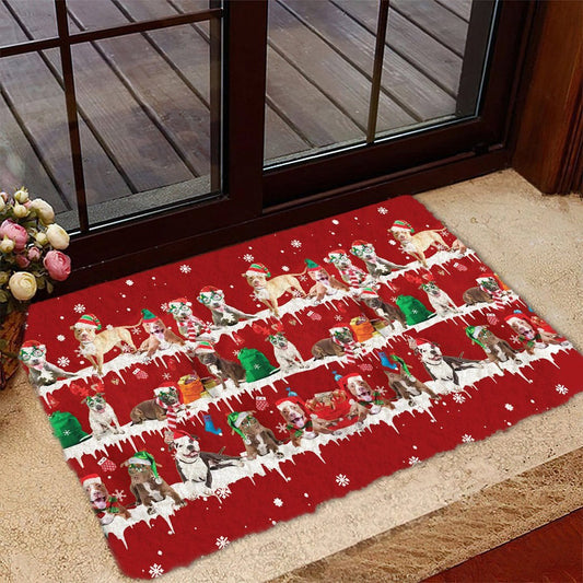 Pitbull Snow Merry Christmas Doormat