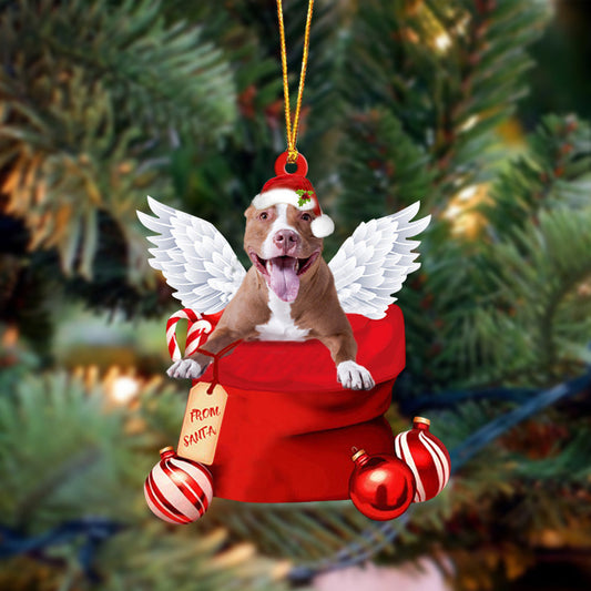 Pitbull Angel Gift From Santa Christmas Ornament, Dog Flat Acrylic Ornament