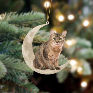 Pixie Bob Cat Sits On The Moon Hanging Ornament Cat Christmas Acrylic Ornament