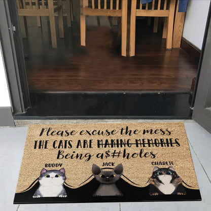 Please Excuse The Mess - Personalized Doormat - Gift For Cat Owner
