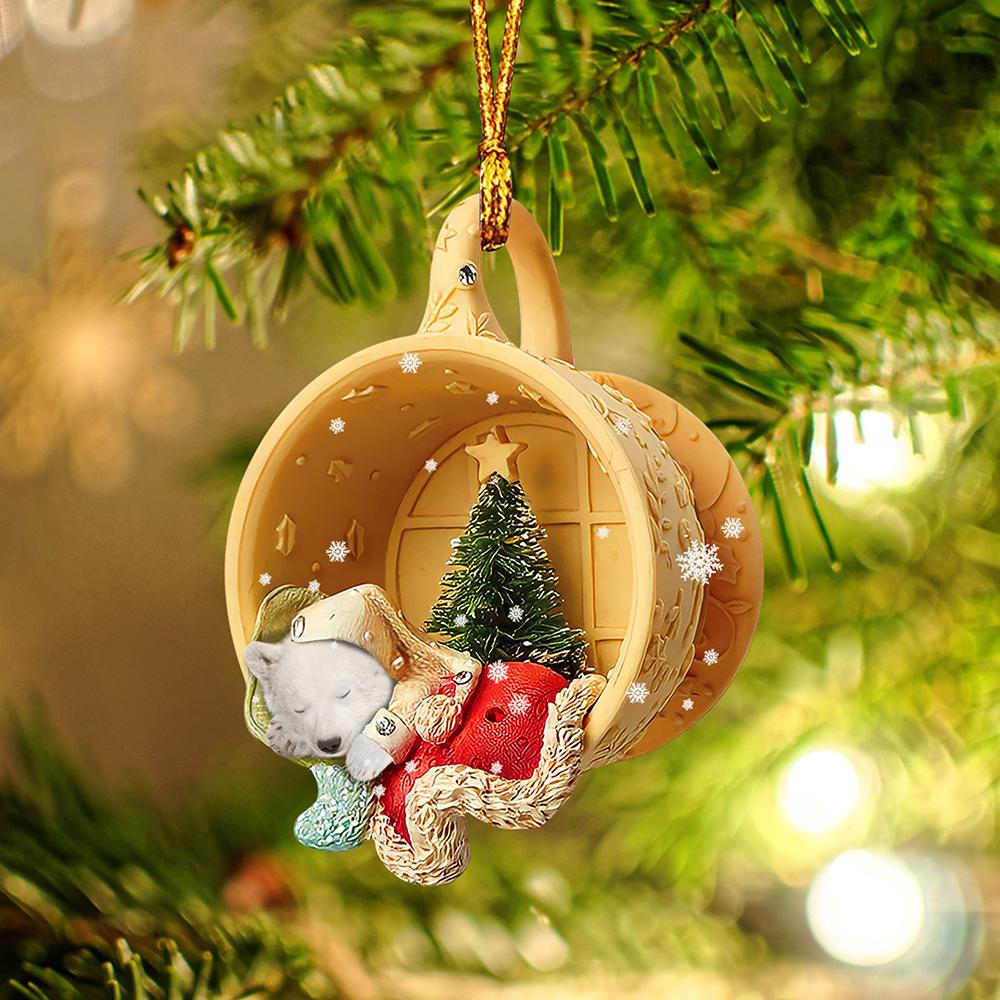 Godmerch- Polar Bear Sleeping in a tiny cup Christmas Holiday-Two Sided Ornament, Christmas Ornament, Car Ornament
