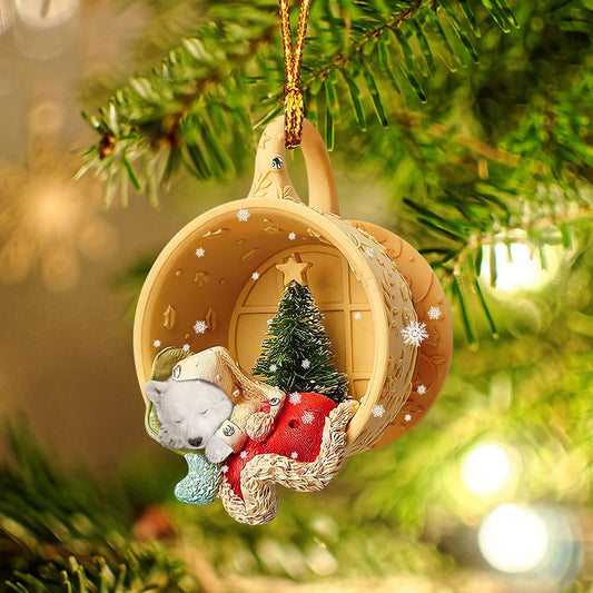 Godmerch- Polar Bear Sleeping in a tiny cup Christmas Holiday-Two Sided Ornament, Christmas Ornament, Car Ornament