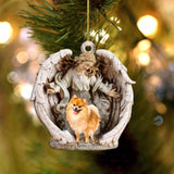 Pomeranian-Angel Hug Winter Love Two Sided Ornament