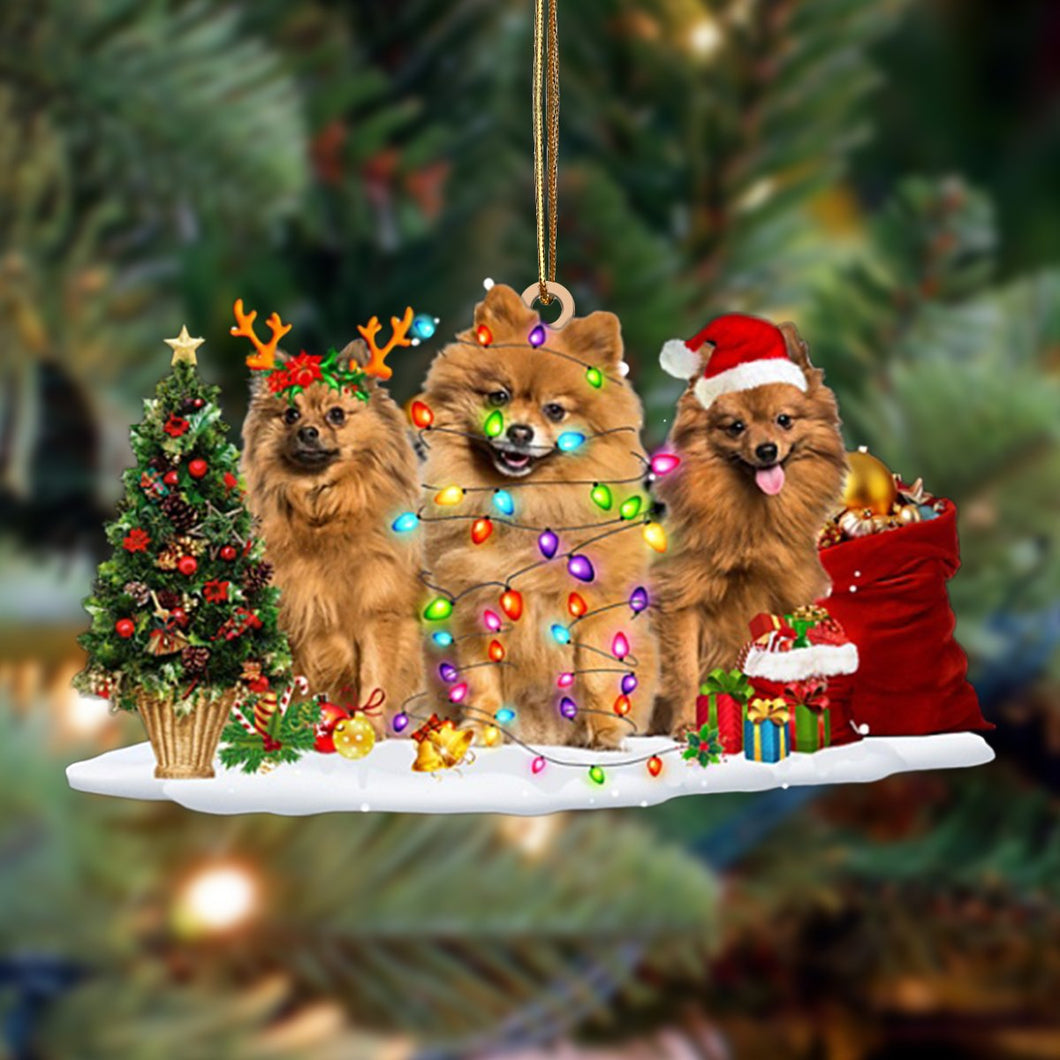 Godmerch- Ornament- Pomeranian-Christmas Dog Friends Hanging Ornament, Happy Christmas Ornament, Car Ornament
