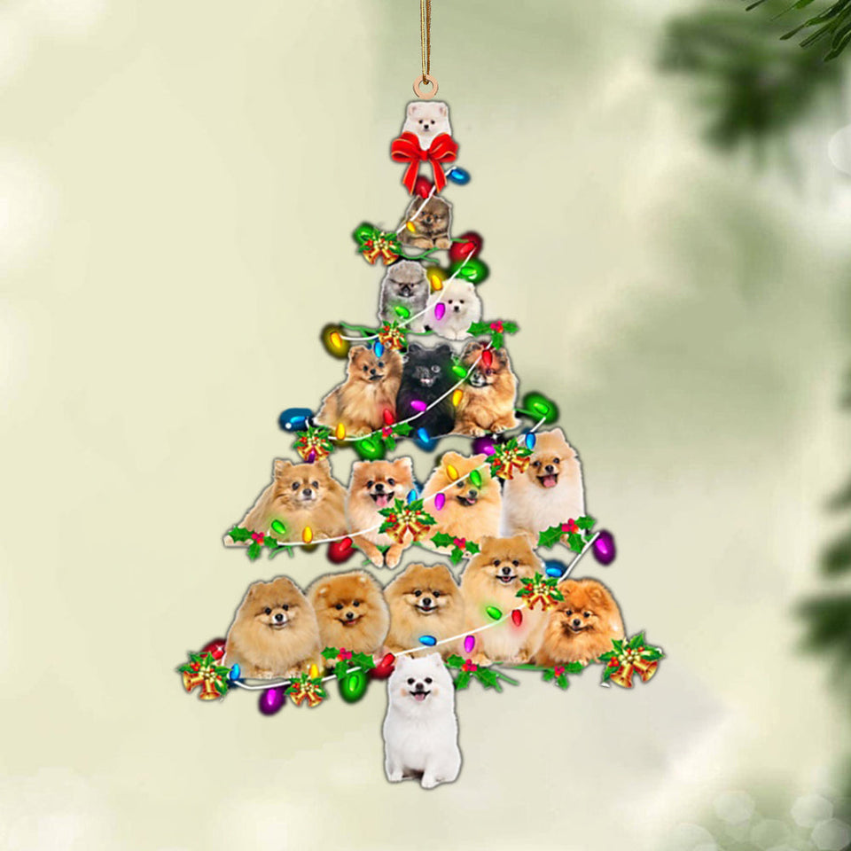 Ornament- Pomeranian-Christmas Tree Lights-Two Sided Ornament, Happy Christmas Ornament, Car Ornament