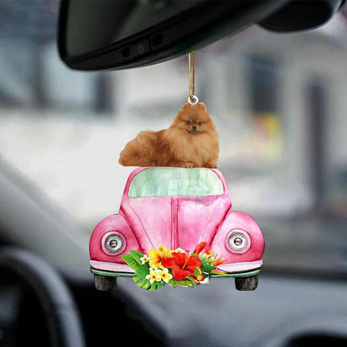 Pomeranian-Pink Hippie Car-Two Sided Ornament