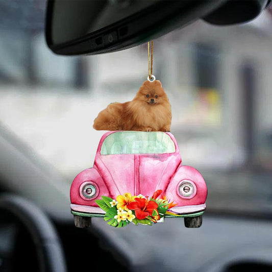 Pomeranian-Pink Hippie Car-Two Sided Ornament