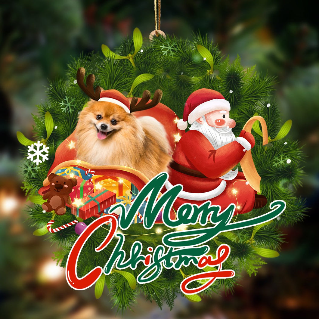 Godmerch- Ornament- Pomeranian-Santa & dog Hanging Ornament, Happy Christmas Ornament, Car Ornament