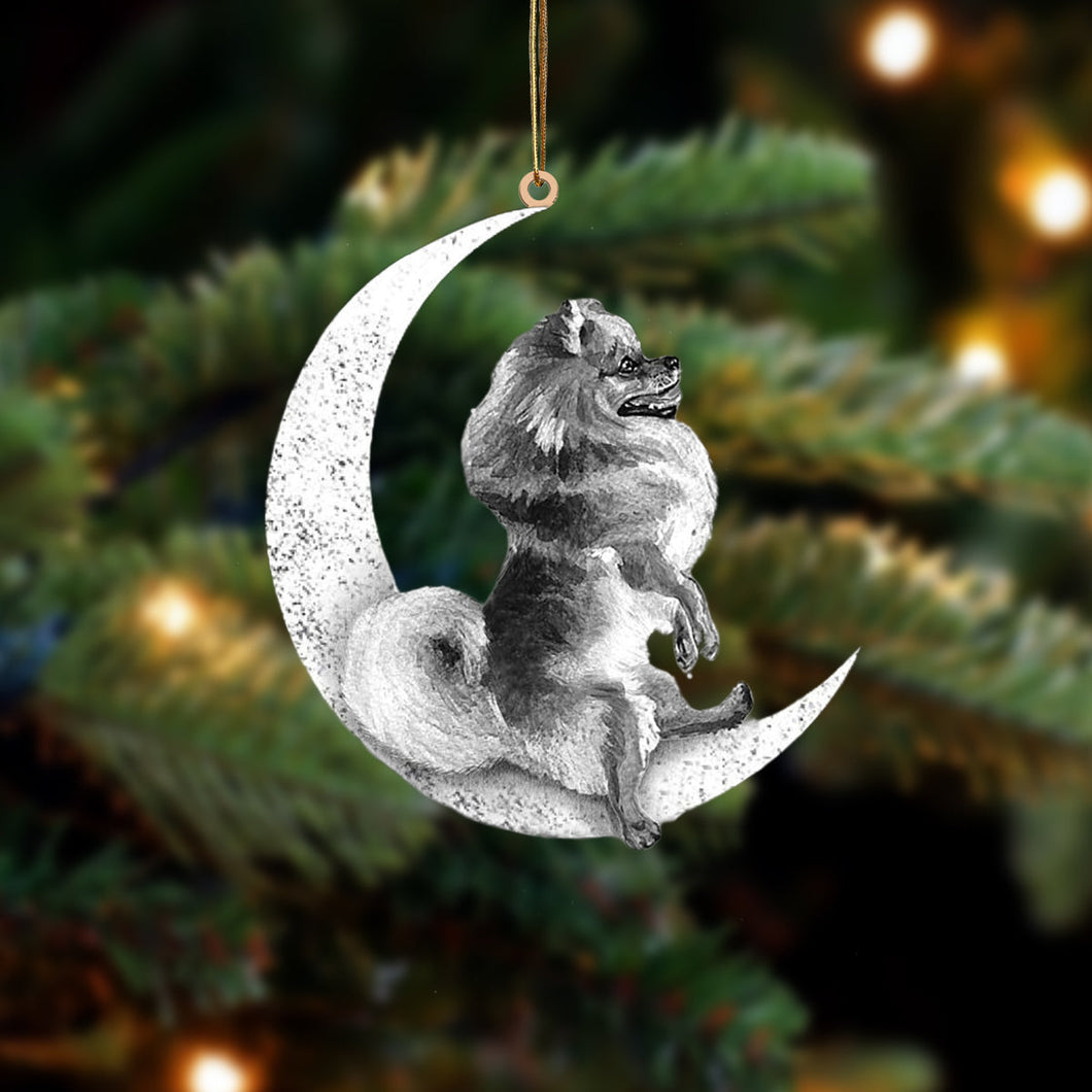 Pomeranian Sit On The Moon Two Sided Ornament Dog Hanging Christmas Ornament
