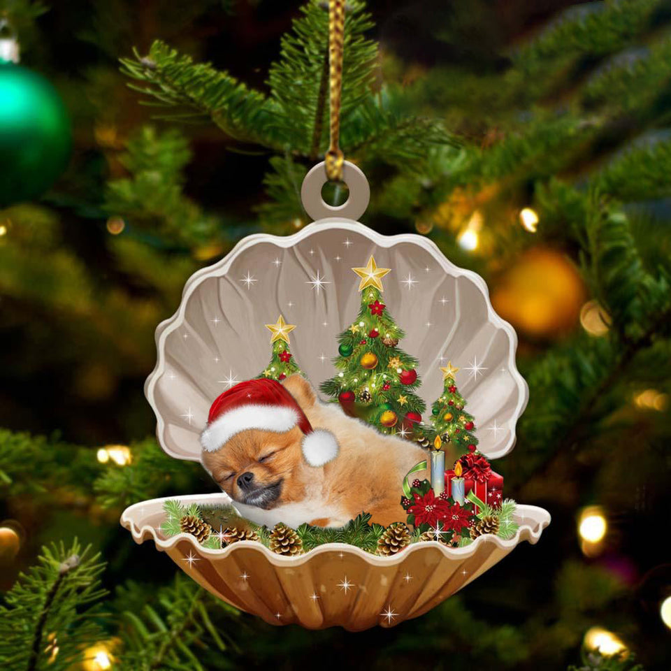 Ornament- Pomeranian-Sleeping Pearl in Christmas Two Sided Ornament, Happy Christmas Ornament, Car Ornament