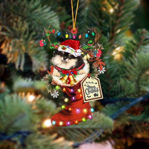 Godmerch- Ornament- Pomeranian 1-Xmas Boot-Two Sided Ornament, Happy Christmas Ornament, Car Ornament