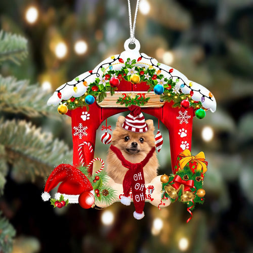 Godmerch- Ornament- Pomeranian 2-Christmas House Two Sided Ornament, Happy Christmas Ornament, Car Ornament