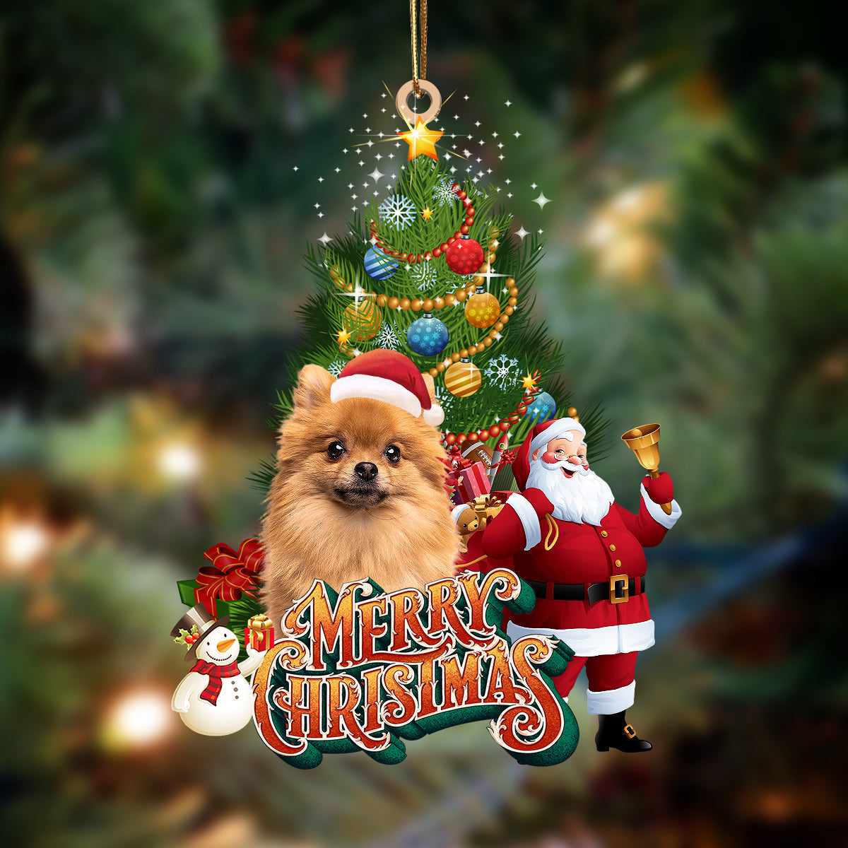 Godmerch- Ornament- Pomeranian 2-Christmas Tree&Dog Hanging Ornament, Happy Christmas Ornament, Car Ornament