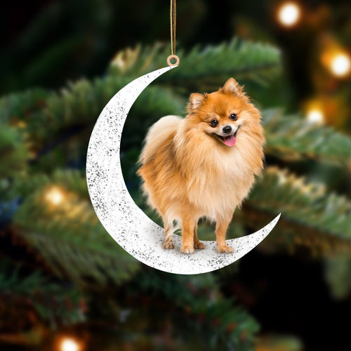 Pomeranian 2 Sit On The Moon Two Sided Ornament Dog Hanging Christmas Ornament