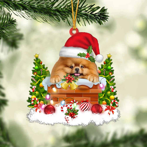 Pomeranian In The Chimney Hanging Ornament Dog Christmas Ornament