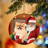 Godmerch- Ornament- Pomeranian With Santa Christmas Ornament, Happy Christmas Ornament, Car Ornament