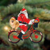 Santa Claus Riding A Bike With Pomeranian-Two Sided Ornament