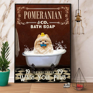 Pomeranian & Co. Bath Soap Wash Your Paws Canvas And Poster, Wall Decor Visual Art