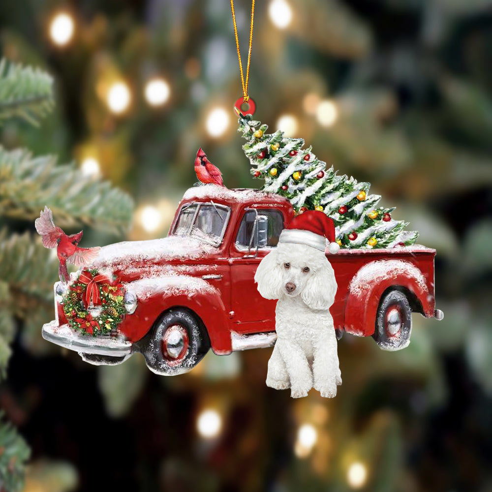 Godmerch- Ornament- Poodle-Cardinal & Truck Two Sided Ornament, Happy Christmas Ornament, Car Ornament
