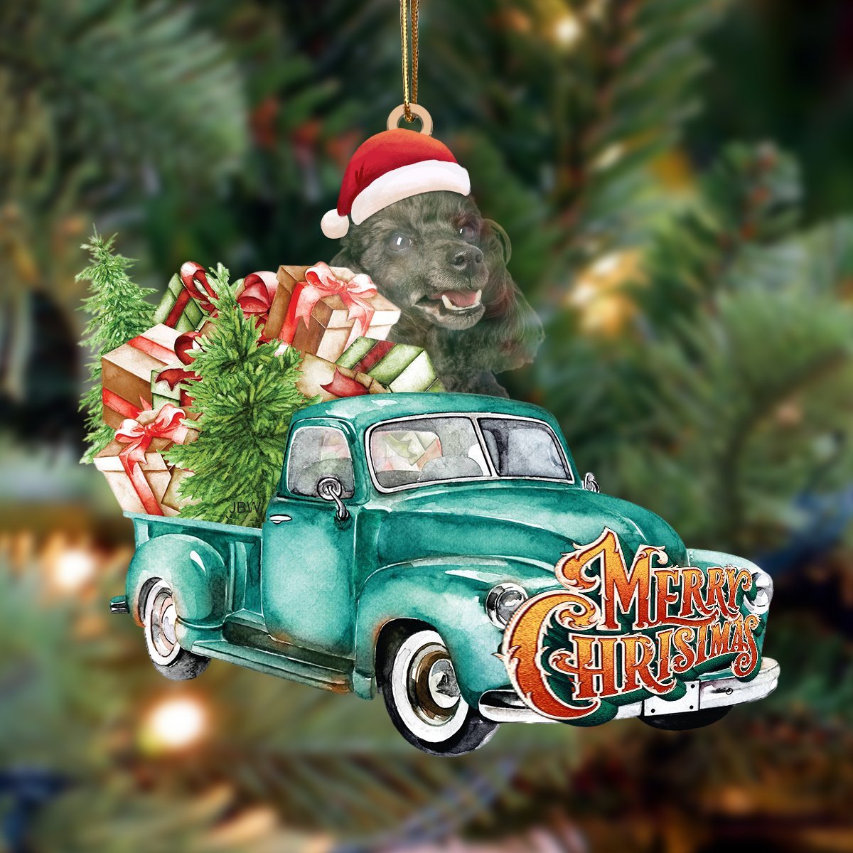 Poodle-Green Truck Hanging Ornament