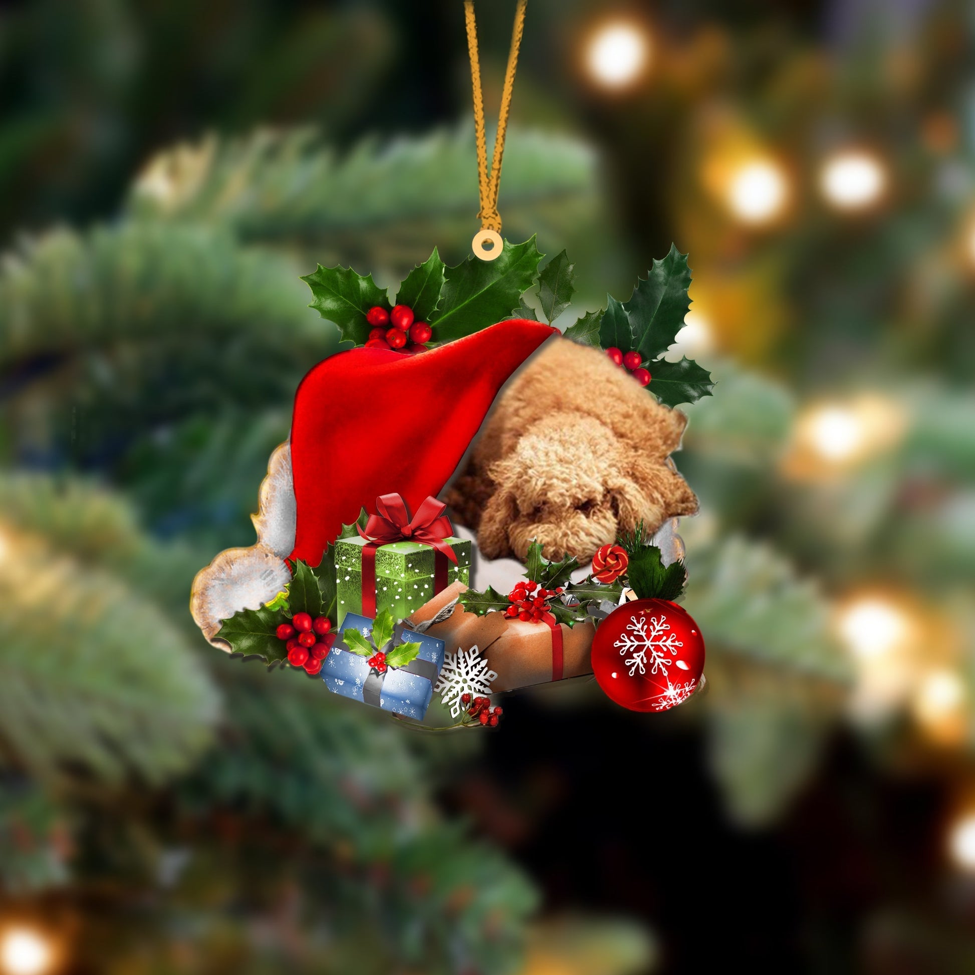 Poodle-Sleeping In Hat Two Sides Ornament Dog Sleeping Ornament