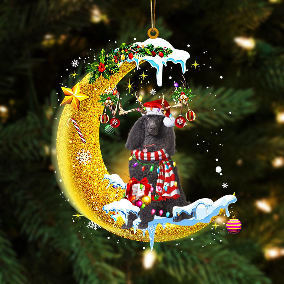 Godmerch- Ornament- Poodle On The Moon Merry Christmas Hanging Ornament Dog Ornament, Car Ornament, Christmas Ornament
