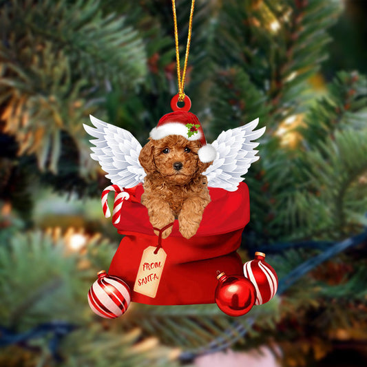 Cute Poodle Angel Gift From Santa Christmas Ornament, Dog Flat Acrylic Ornament
