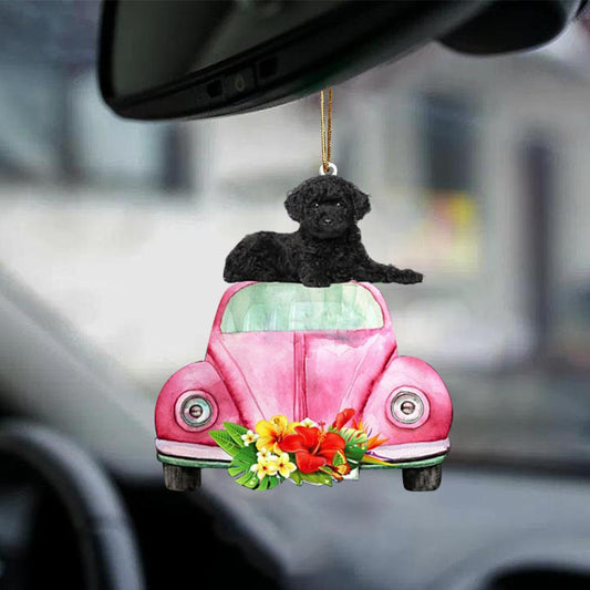 Poodle 2-Pink Hippie Car-Two Sided Ornament