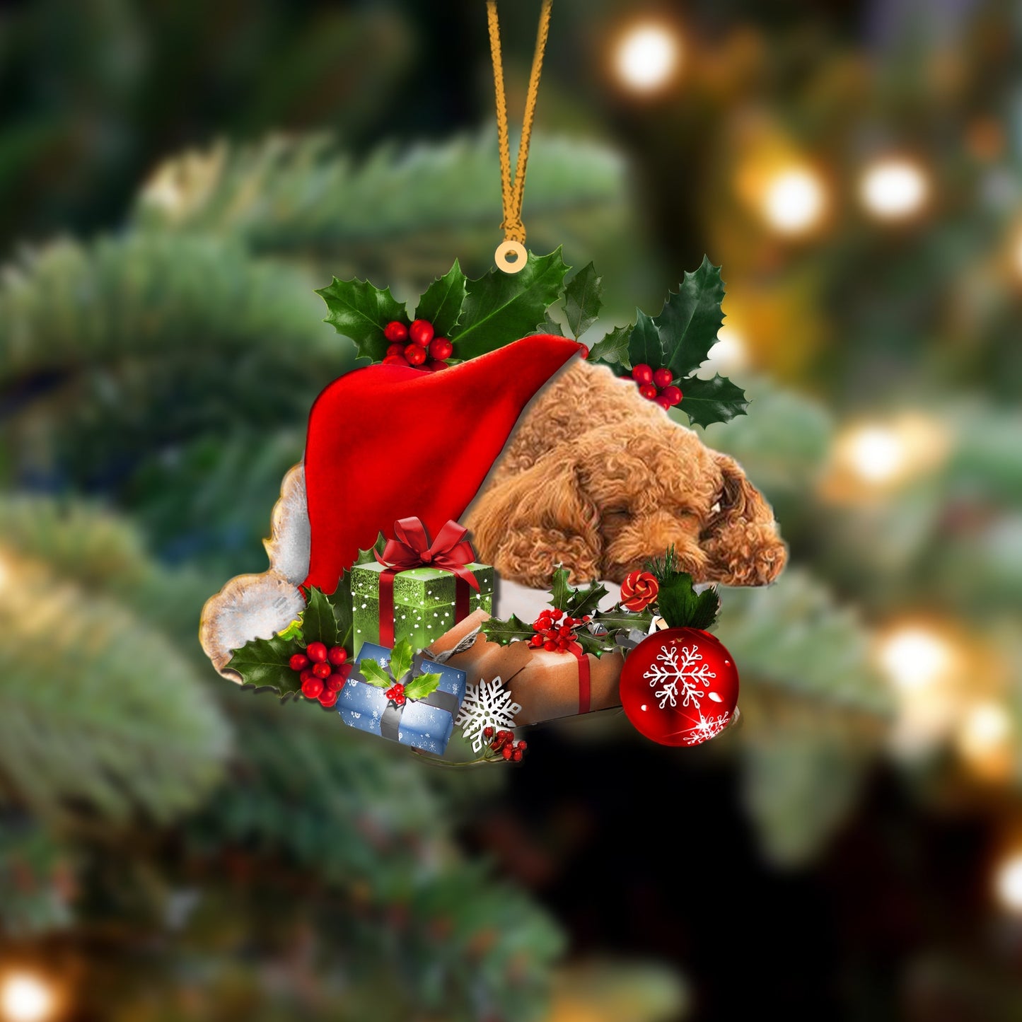 Poodle 2-Sleeping In Hat Two Sides Ornament Dog Sleeping Ornament