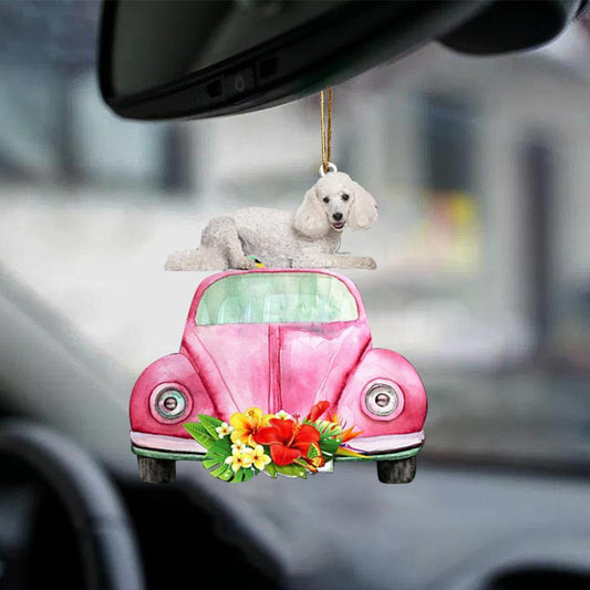 Poodle 3-Pink Hippie Car-Two Sided Ornament