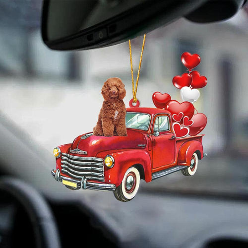 Poodle 3-Red Sports Car-Two Sided Ornament