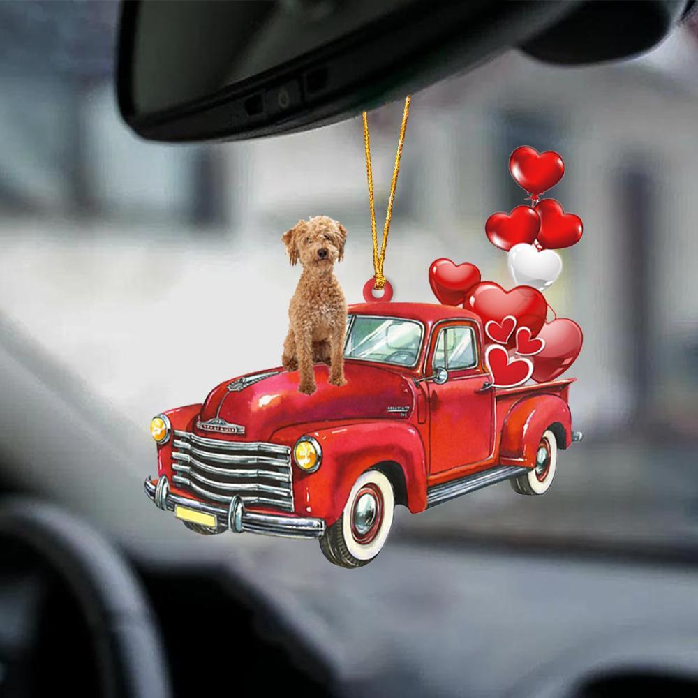 Poodle Crossbreed-Red Sports Car-Two Sided Ornament