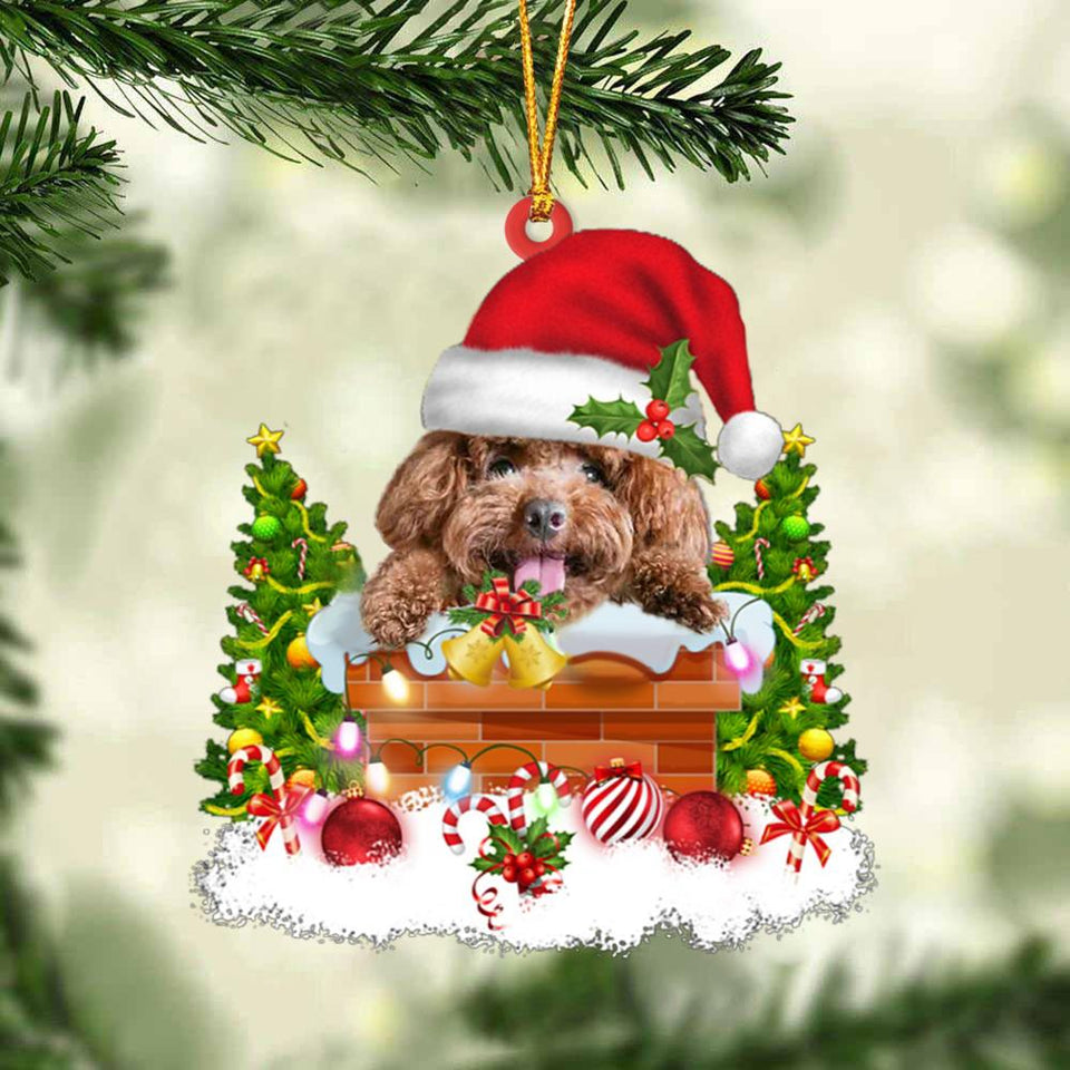 Poodle In The Chimney Hanging Ornament Dog Christmas Ornament